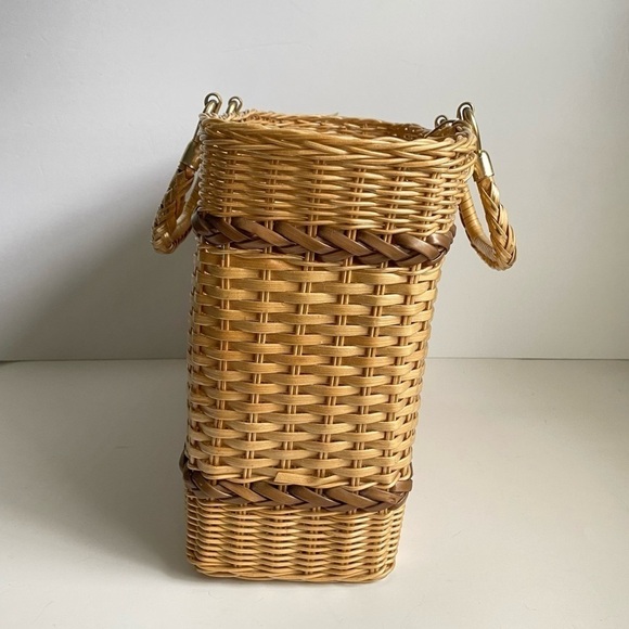 Vintage 60s Wicker Tote Bag Picnic‎ Basket Retro Purse - Picture 10 of 11